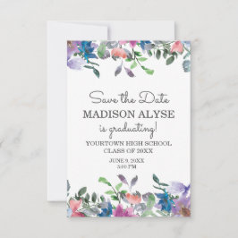 Convites Rosa Azul Roxo Floral Graduação Salve Data