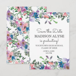 Convites Rosa Azul Roxo Floral Graduação Salve Data