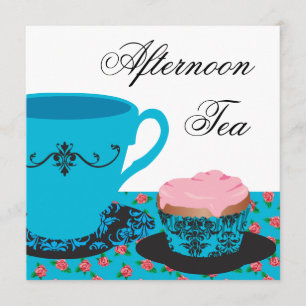 Convites Rosa Azul Tarde de Chá