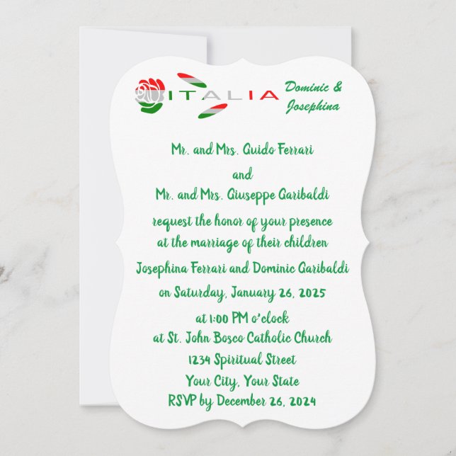 Convites rosa bandiera italiana Itália (Frente)