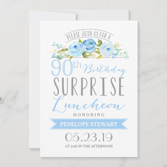 Convites Rosa Banner Surprise 90 Birthday Luncheon (Frente)