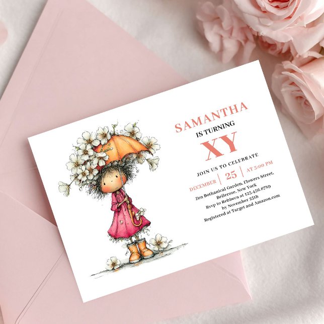 Convites Rosa Bege Aniversário de 1 ano da Menina  (Dreamy Fairy Girl 1st Birthday Blush Pink invitation)