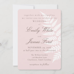 Convites Rosa Bege Branco Feto 5x7 Casamento Botânico