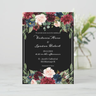 Convites Rosa Bege Burgundy Floral Elegante Rota Escritura 
