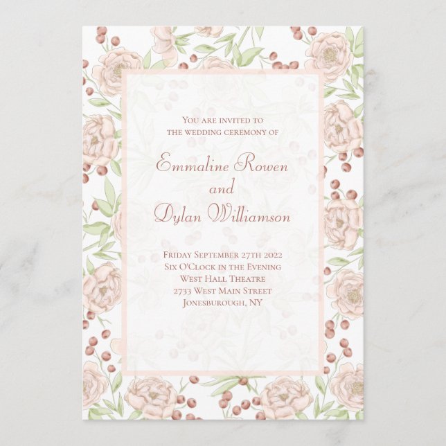 Convites Rosa Bege Casamento Vintage (Frente)