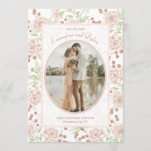 Convites Rosa Bege Casamento Vintage Salve a Data