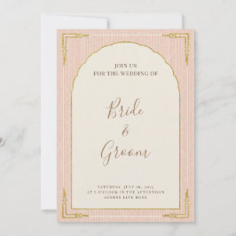 Convites Rosa Bege Dourado Elegante com Arco e Listras Ondu