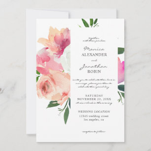 Convites Rosa Bege e Floral Botânico Branco Casamento V3