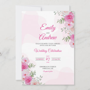 Convites Rosa Bege Elegante Floral Aquarela Casamento