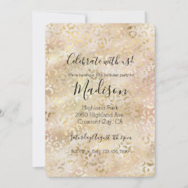 Convites Rosa Bege Glamour Rosa Estampa de Leopardo Dourado