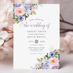 Convites Rosa Bege Roxo Floral Aquarela Casamento