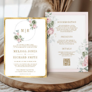 Convites Rosa Bege Salmão Verde Floral Tudo em Um Casamento
