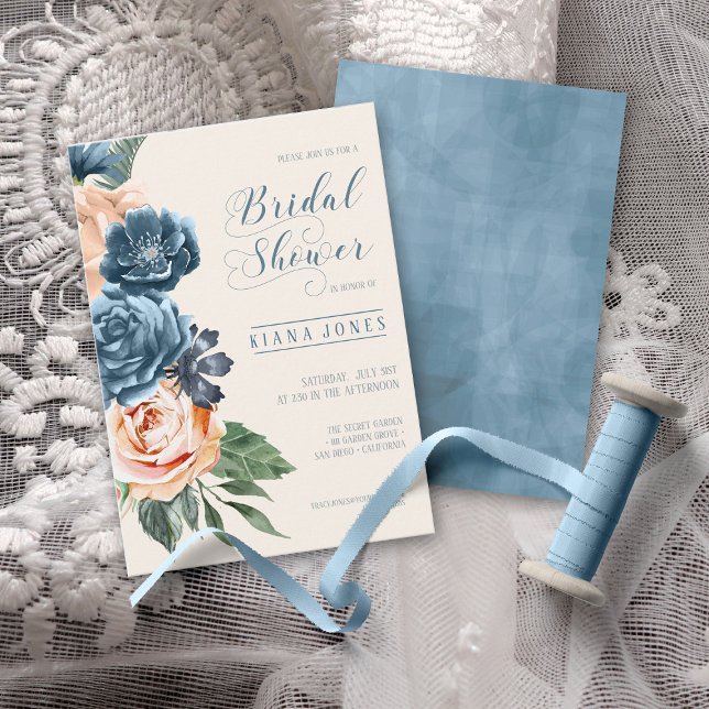 Convites Rosa Blue/Peach Wedding ID584 (Front/Back In Situ)