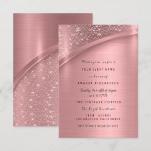 Convites Rosa Blush Metálico Glitter Bridal Sweet 16º