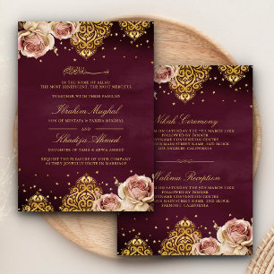 Convites Rosa Boho Rosa Motivo Islâmico Ameixa Casamento Mu