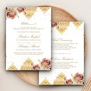 Convites Rosa Boho Rosa Motivo Islâmico Branco Casamento Mu