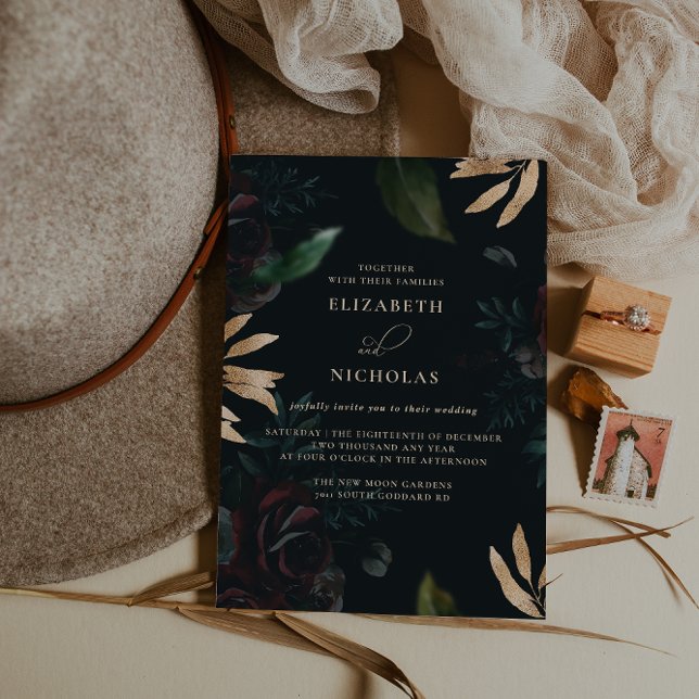 Convites Rosa Borgonha Velvet Escura | Casamento de Outono  (Criador carregado)