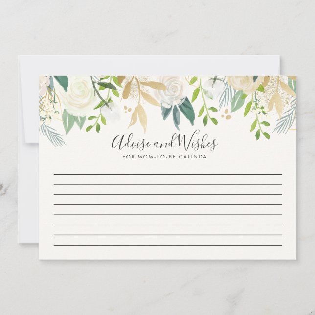 Convites Rosa branca | Chá de fraldas | conselhos e desejos (Frente)