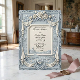 Convites Rosa Branca e Azul Poético Romance Casamento