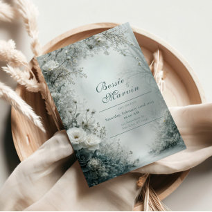 Convites Rosa Branca e Cinza Empoeirado Casamento de Invern