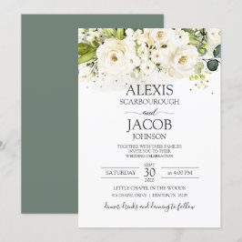 Convites Rosa Branca Elegante e Casamento Floral Dourado