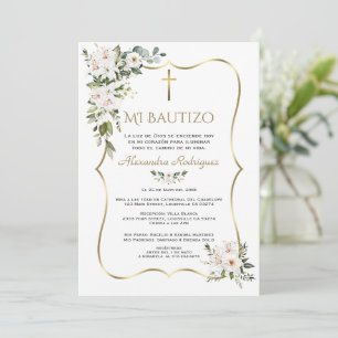 Convites Rosa Branca Lírio Bautizo Con Flores Dourado Batis