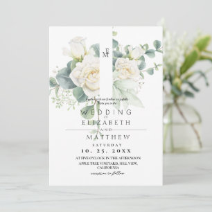 Convites Rosa Branca Suave e Floral Elegante Casamento