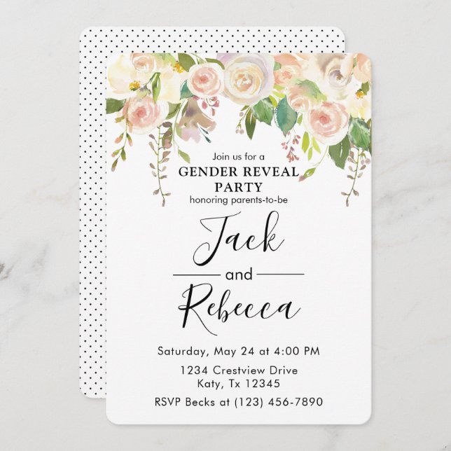 Convites Rosa Branca Verde Sexo Chá de fraldas de Revisão (Frente/Verso)