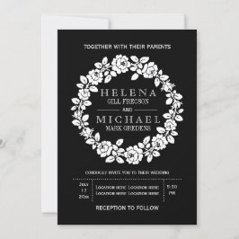 Convites Rosa branca-vindima, coroa negra, casamento floral