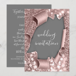 Convites Rosa Branco 3D Brilhante de Casamento Dourado em c