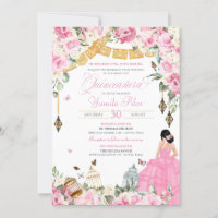Rosa Branco Elegante Floral Borboleta Quinceanera