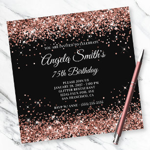 Convites Rosa Brilhante Dourado Glitter Aniversário de 75 a