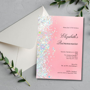 Convites Rosa Brilho Branco Brilho Glam Bling Quinceanera
