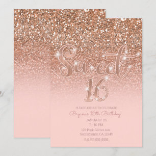 Convites Rosa Brilho Moderno Glam Glitter Doce 16