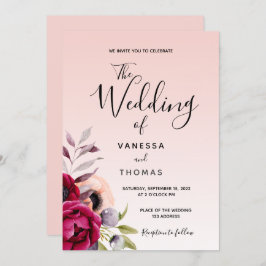 Convites Rosa burgundy roxo floral roxo, guião de casamento