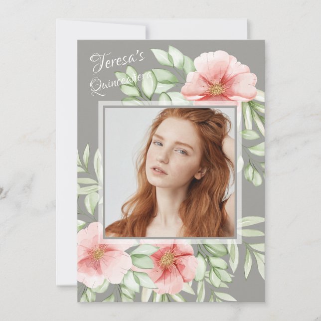 Convites Rosa Canina Foto Quinze Anos (Frente)