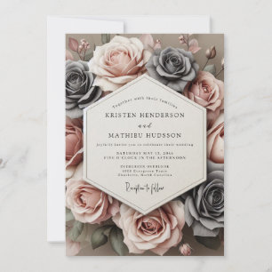 Convites Rosa Carvão Floração Atemporal Casamento