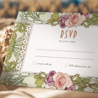 Rosa Casamento RSVP Inserir Vintage Art Nouveau Mu