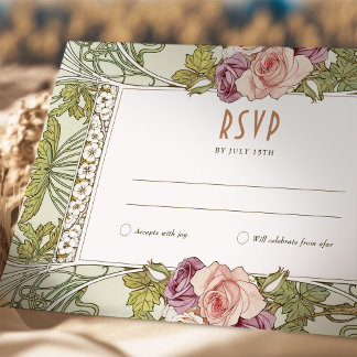 Convites Rosa Casamento RSVP Inserir Vintage Art Nouveau Mu