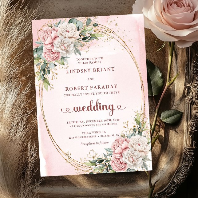 Convites Rosa Chic Dourado Blush Floral Eucalipto Casamento (Chic Rose Gold Blush Floral Eucalyptus Wedding Invitation

)