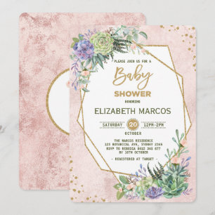 Convites Rosa Chic Dourado Fiesta Chá de fraldas Invite Geo