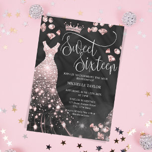 Convites Rosa Chic Moderno Dourado Glitter Sweet 16