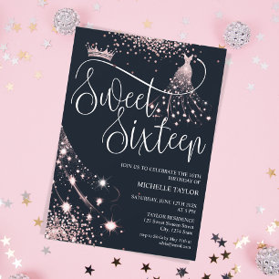 Convites Rosa Chic Moderno Dourado Glitter Sweet 16