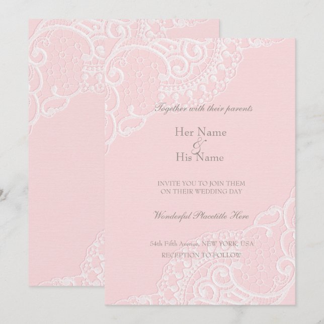 Convites Rosa Chic Vintage Elegante Renda Casamento (Frente/Verso)