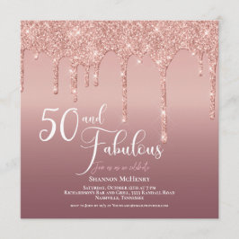 Convites Rosa Cinza 50 e Fabuloso Script de Aniversário