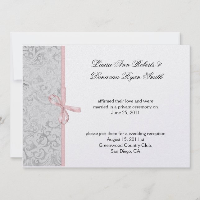 Convites Rosa Cinza Branco Damask Após Casamento (Frente)