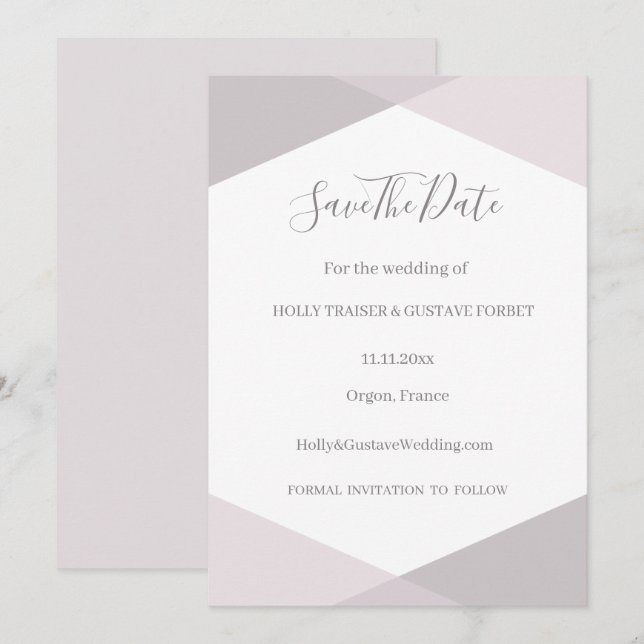 Convites Rosa Cinza Branco Hexágono Salve O Casamento Data (Frente/Verso)