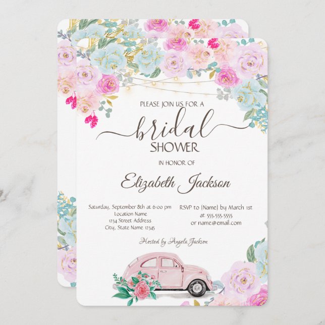 Convites Rosa Cinza Luzes Rosa (Frente/Verso)