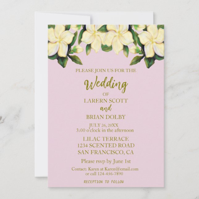 Convites Rosa claro e Dourado Calla Lily Greenery Casamento (Frente)
