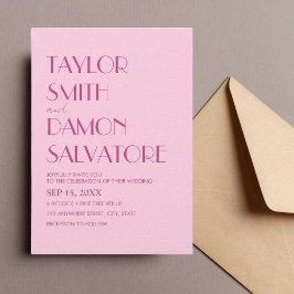 Convites Rosa claro Magenta Bold Retro Casamento Único